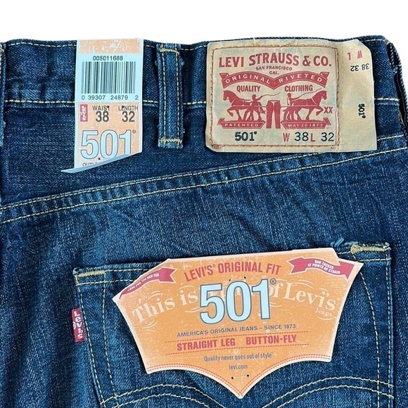 Levi’s Men’s Original Fit 501 Button Fly Straight Jeans Size 38 Dark Wash NEW - Picture 6 of 10
